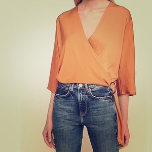 Satin Wrap Front Side Buckle Top - XS